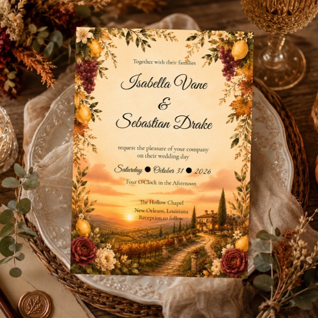 Convites Casamento Romântico Toscano (Criador carregado)