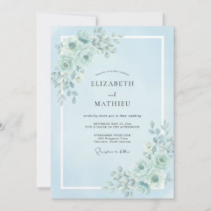 Convites Casamento Romântico Tranquilo Azul Pó