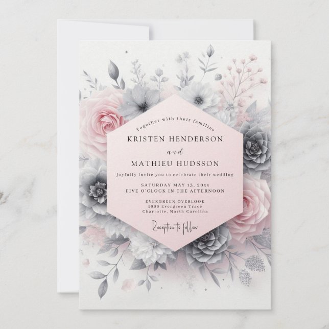 Convites Casamento Romântico Tranquilo Rosa Corado (Frente)