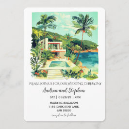 Convites Casamento Romântico Tropical na Ilha