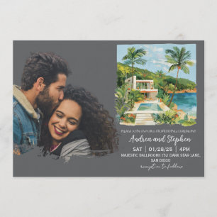 Convites Casamento Romântico Tropical na Ilha