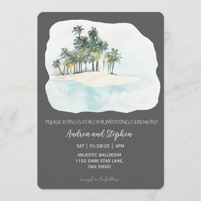 Convites Casamento Romântico Tropical na Ilha (Frente)