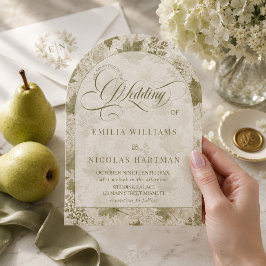 Convites Casamento Romântico Verde Sage Tudo Em Um