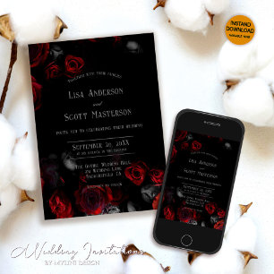 Convites Casamento Romântico Vermelho Vermelho Negro Elegan