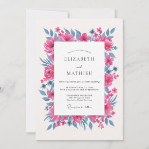 Convites Casamento Romântico Vibrante Magenta