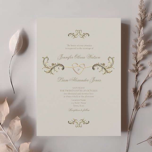 Convites Casamento Romântico Vintage Barroco Dourado (Criador carregado)