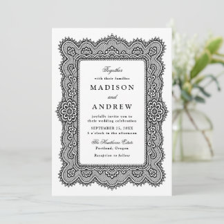 Convites Casamento Romântico Vintage com Renda Preta