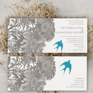 Convites Casamento Romântico Vintage Floral Aqua Amor Pássa