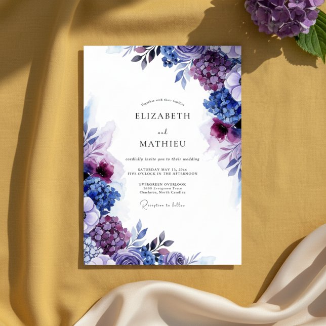 Convites Casamento Romântico Violet Bloom (Criador carregado)