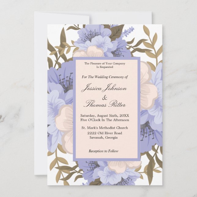 Convites Casamento Romântico Violeta E Botânico De Sage Em (Frente)
