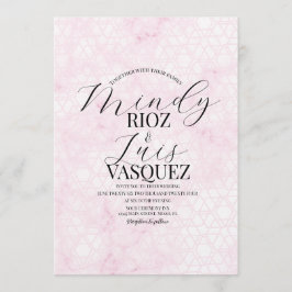 Convites Casamento Rosa Abstrato em Mármore Script Preto 