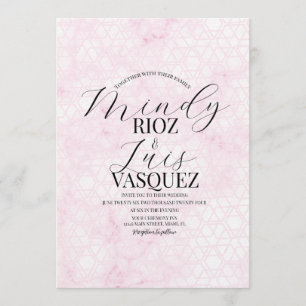 Convites Casamento Rosa Abstrato em Mármore Script Preto 
