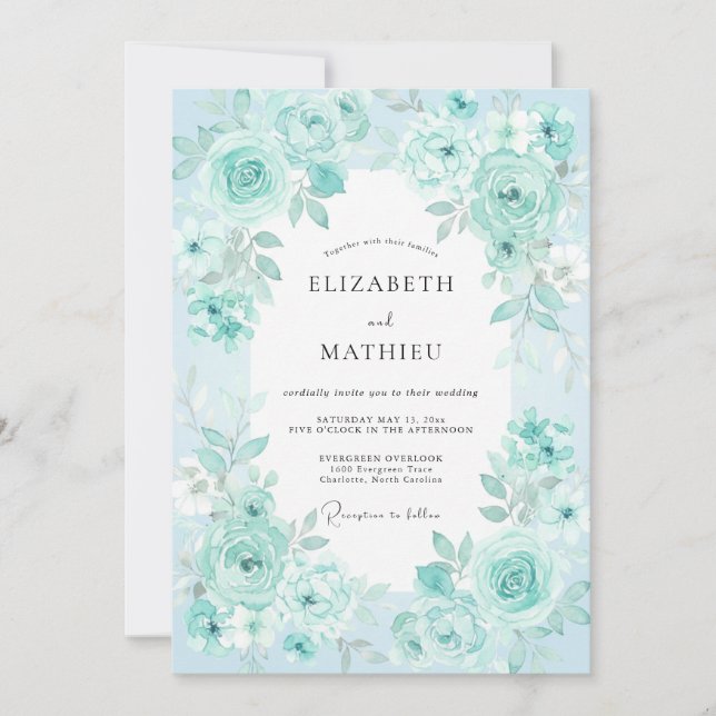 Convites Casamento Rosa Água-Menta (Frente)