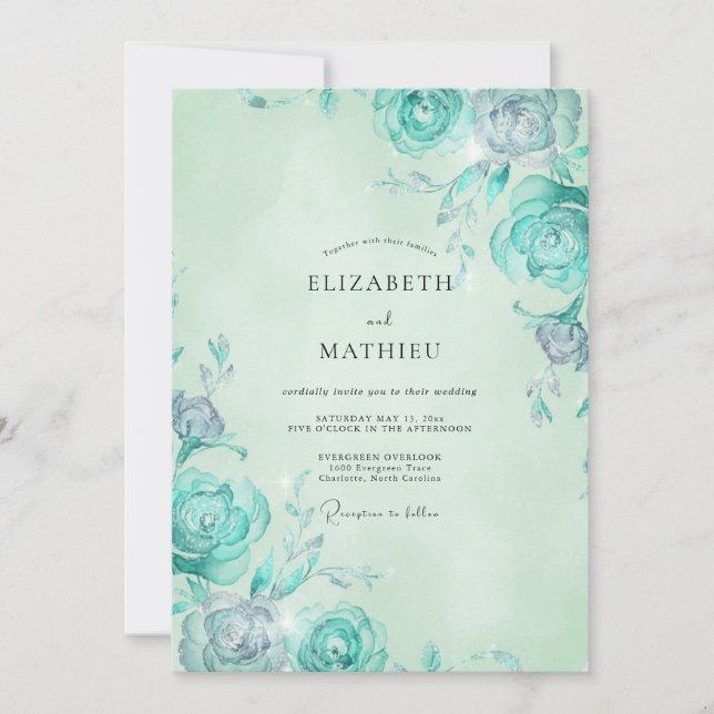 Convites Casamento Rosa Água Mint (Frente)
