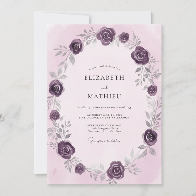 Convites Casamento Rosa Ameixa Profunda (Frente)