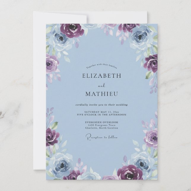 Convites Casamento Rosa Antiga Ameixa Periwinkle (Frente)