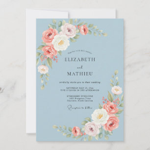 Convites Casamento Rosa Antiga Azul Pó