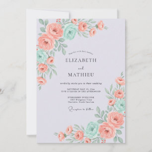 Convites Casamento Rosa Antiga Coral Mint