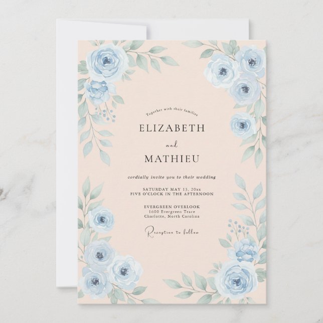 Convites Casamento Rosa Apricot Cornflower (Frente)