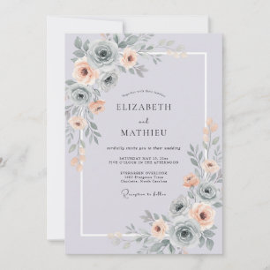 Convites Casamento Rosa Apricot Periwinkle Empoeirado