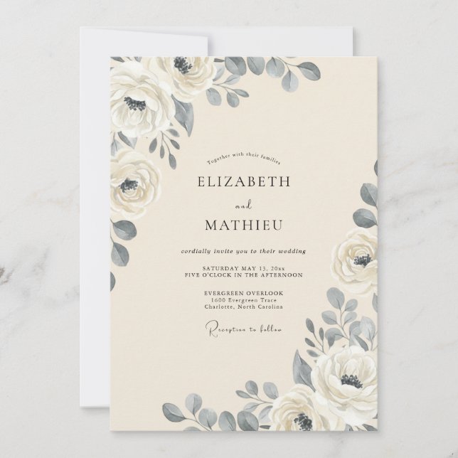 Convites Casamento Rosa Ardósia Marfim (Frente)