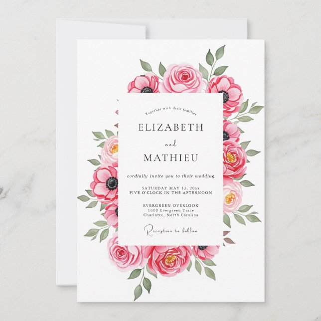 Convites Casamento Rosa Arejado de Primavera (Frente)
