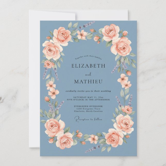 Convites Casamento Rosa Azul Aço (Frente)