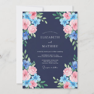 Convites Casamento Rosa Azul Meia-Noite