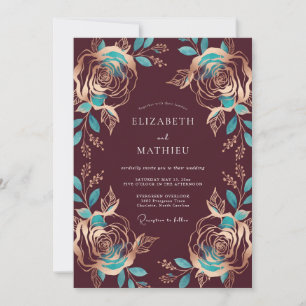 Convites Casamento Rosa Azul Turquesa Borgonha