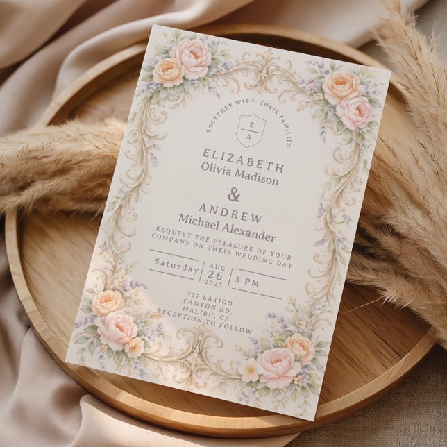Convites Casamento Rosa Barroco Pêssego (Criador carregado)