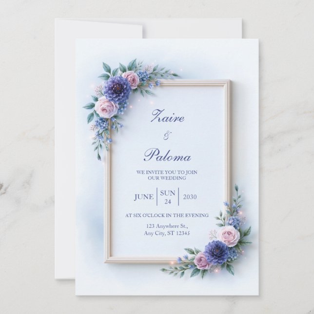 Convites Casamento Rosa Bege Dália Lavanda (Frente)