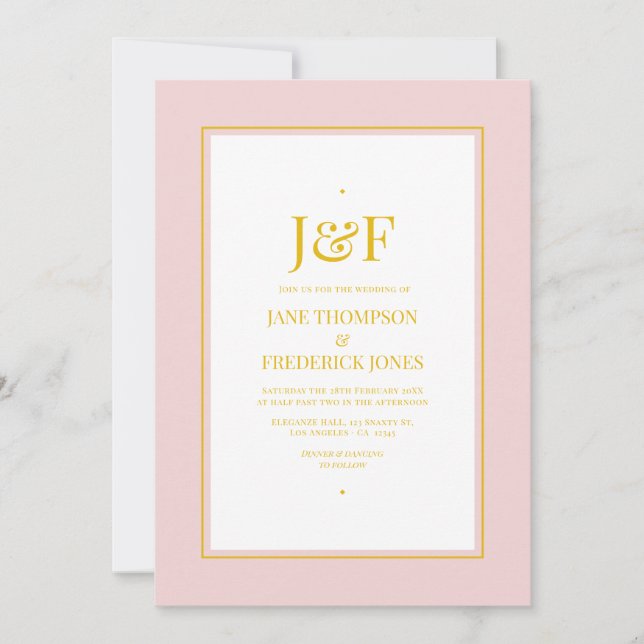 Convites Casamento Rosa Bege e Dourado (Frente)