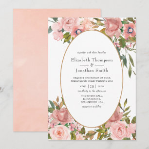 Convites Casamento Rosa Bege e Dourado Rosa