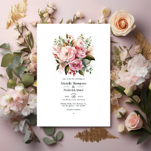 Convites Casamento Rosa Bege, Folhagem e Rosa Canela