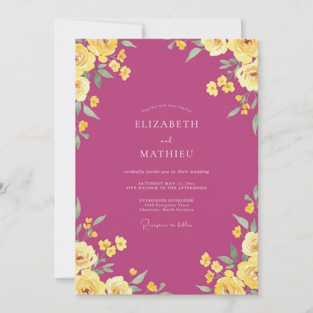 Convites Casamento Rosa Bege Magenta (Frente)