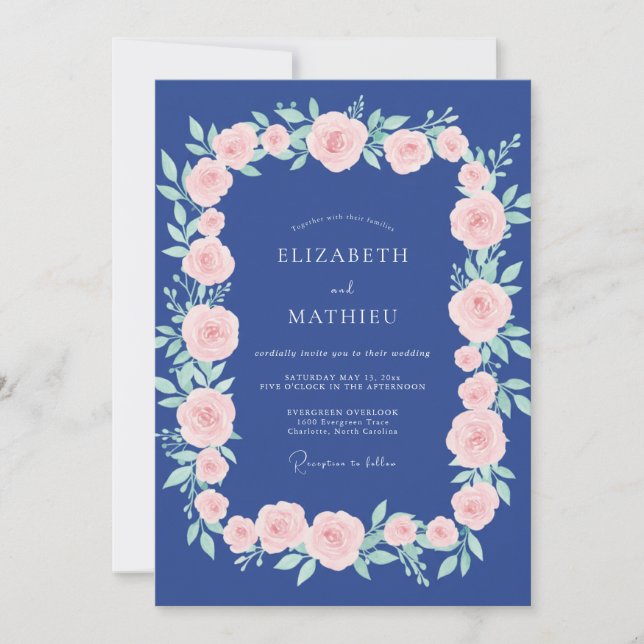 Convites Casamento Rosa Bege Meia-Noite (Frente)