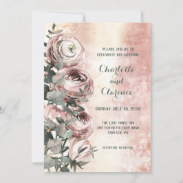 Convites Casamento Rosa Bege Ranunculus Eucalipto Dourado R
