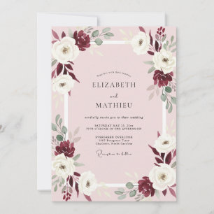 Convites Casamento Rosa Bege Rosa Carmesim