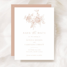 Convites Casamento Rosa-Blush Floral Elegante Salve a Data