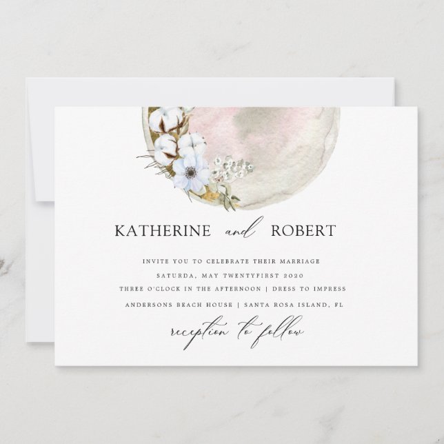 Convites Casamento rosa boêmico da lua de cheio místico (Frente)