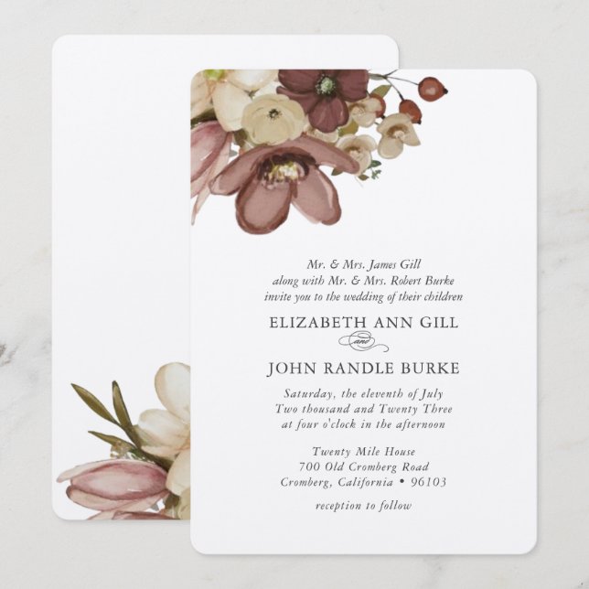 Convites Casamento Rosa Boho Aquarela e Neutro (Frente/Verso)