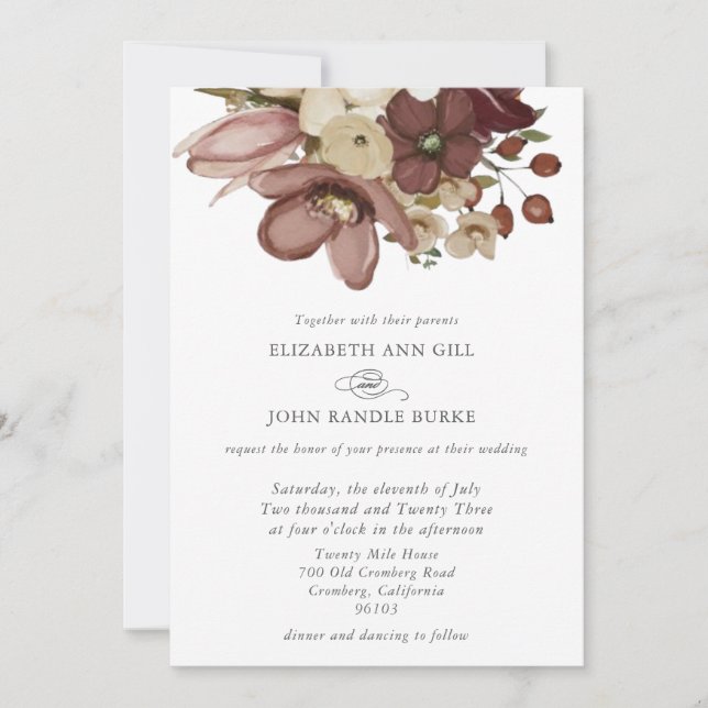 Convites Casamento Rosa Boho Aquarela & Neutro (Frente)