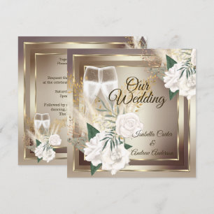 Convites Casamento Rosa Branca Champanhe Dourado Bronze