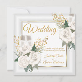 Convites Casamento Rosa Branca Floral Champanhe Dourado