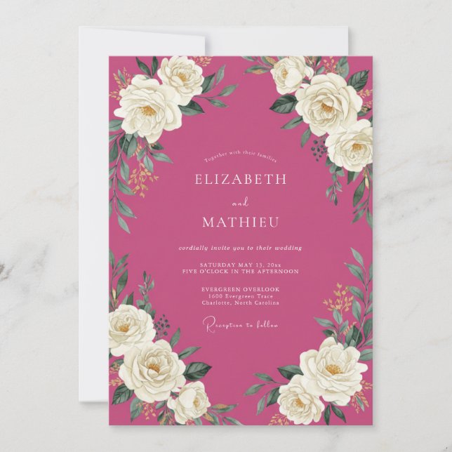 Convites Casamento Rosa Branco Fúcsia (Frente)
