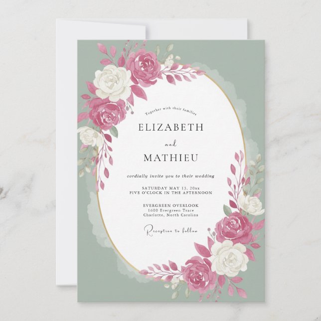 Convites Casamento Rosa Branco Magenta (Frente)