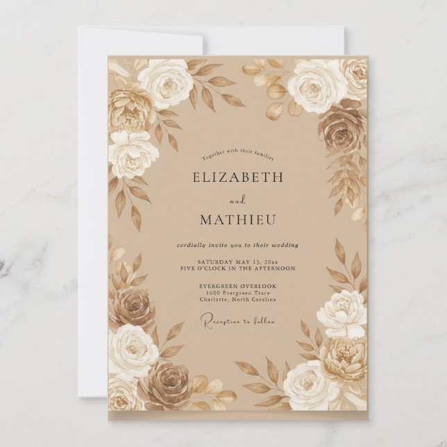 Convites Casamento Rosa Bronze Champanhe (Frente)
