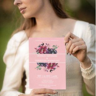 Convites Casamento Rosa Burgundy Plum Floral Cocktail