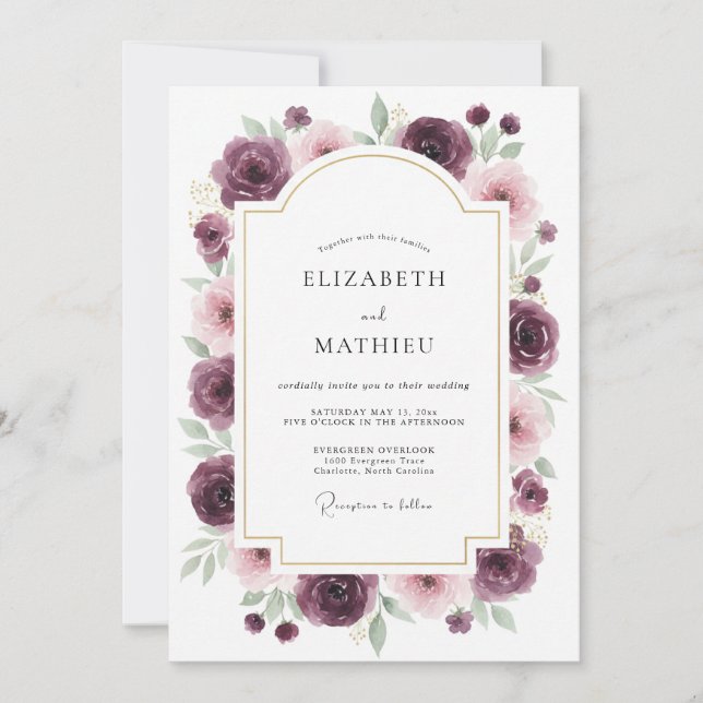 Convites Casamento Rosa Burgundy Refined (Frente)
