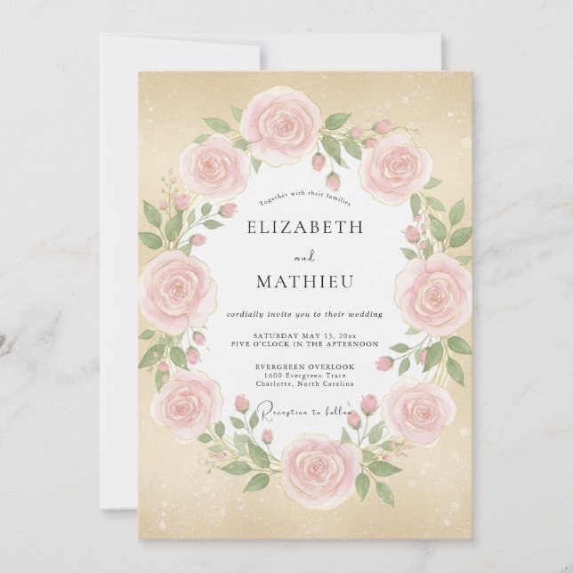 Convites Casamento Rosa Champagne Rubor (Frente)
